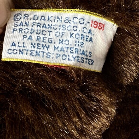 Dakin Theodore 1981 Teddy Bear Jointed Dark Brown Plush Red Bow Vintage with TAG - Picture 9 of 10